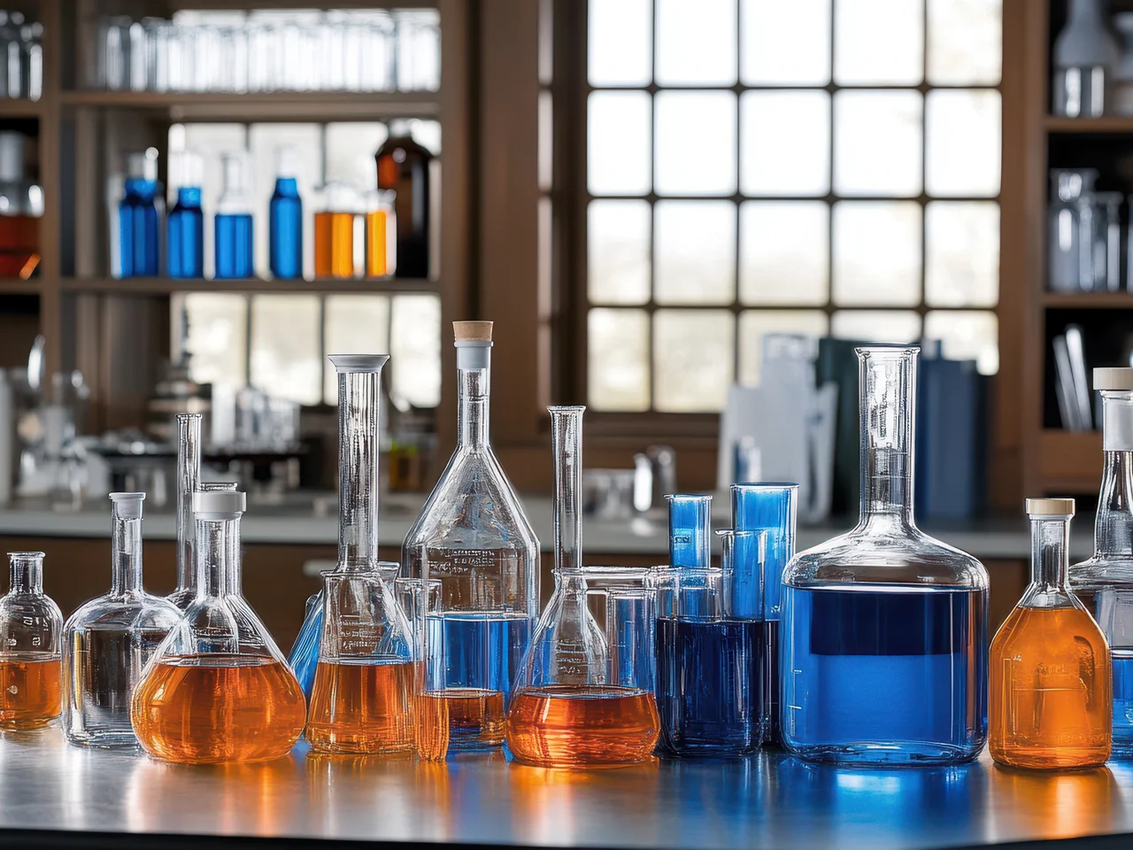 Laborflaschen mit farbiger Flüssigkeit